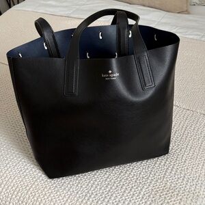 Kate Spade Black Leather Tote with Blue Interior